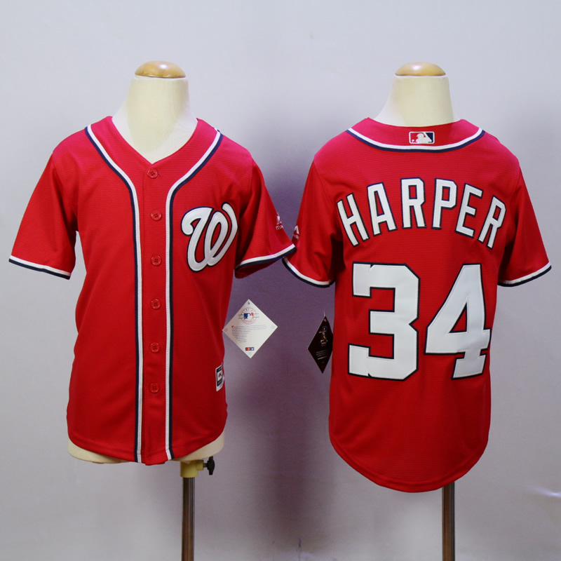 Youth Washington Nationals 34 Harper Red MLB Jerseys